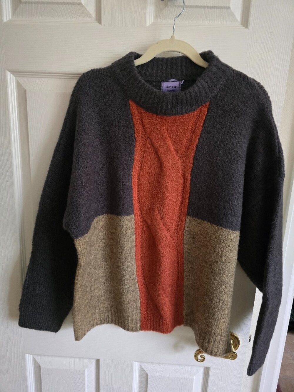 Michelle Nicole Orange Gray Beige Color Block Sweater XL